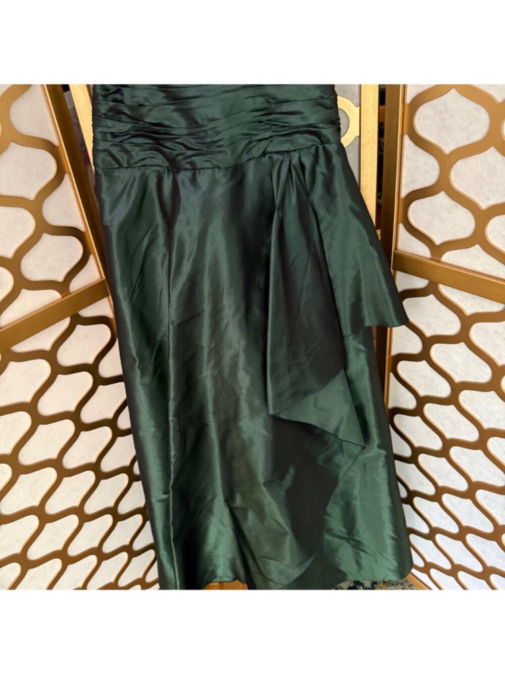 Rickie Freeman Teri Jon Size 6 Green Silk Sleeveless Pleated Ruched Maxi Gown - Picture 9 of 16